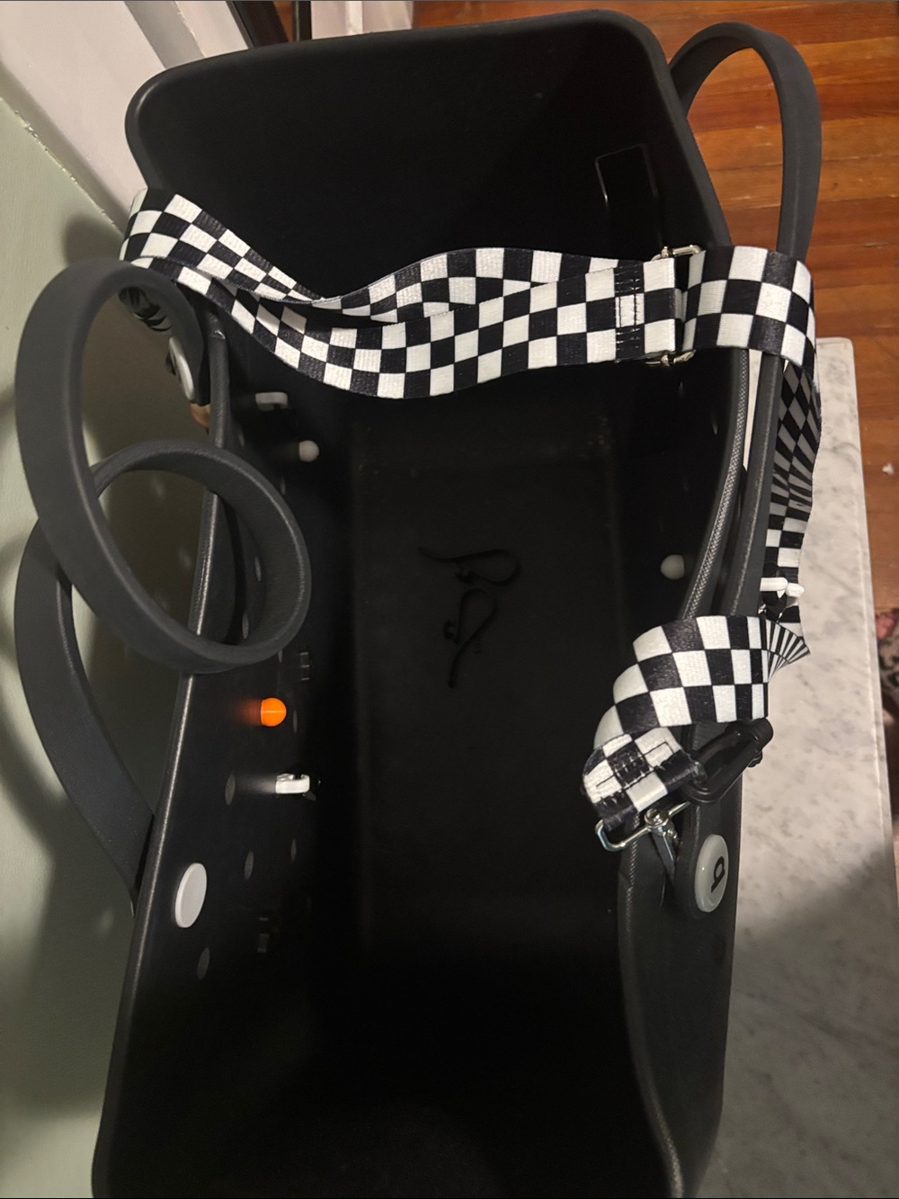 BOGG BAG Black Tote with 7 Halloween Charms and Checkered Strap. - Picture 5 of 6